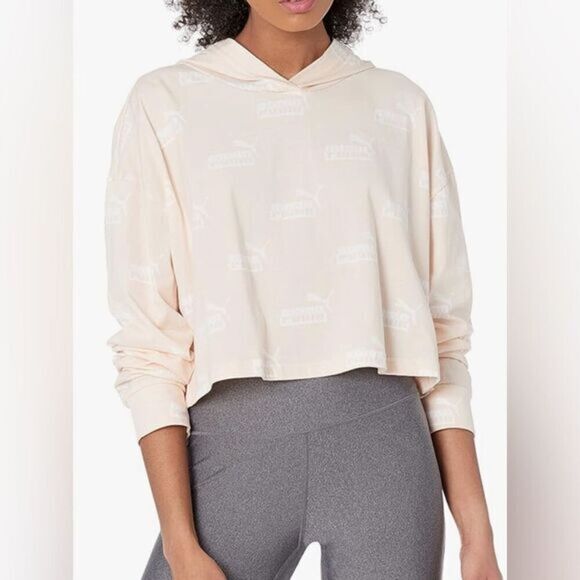 NWT PUMA Plus Size Women’s Logo Amplified Lightweight Crop Hoodie Cloud Pink 1XL - Picture 1 of 7